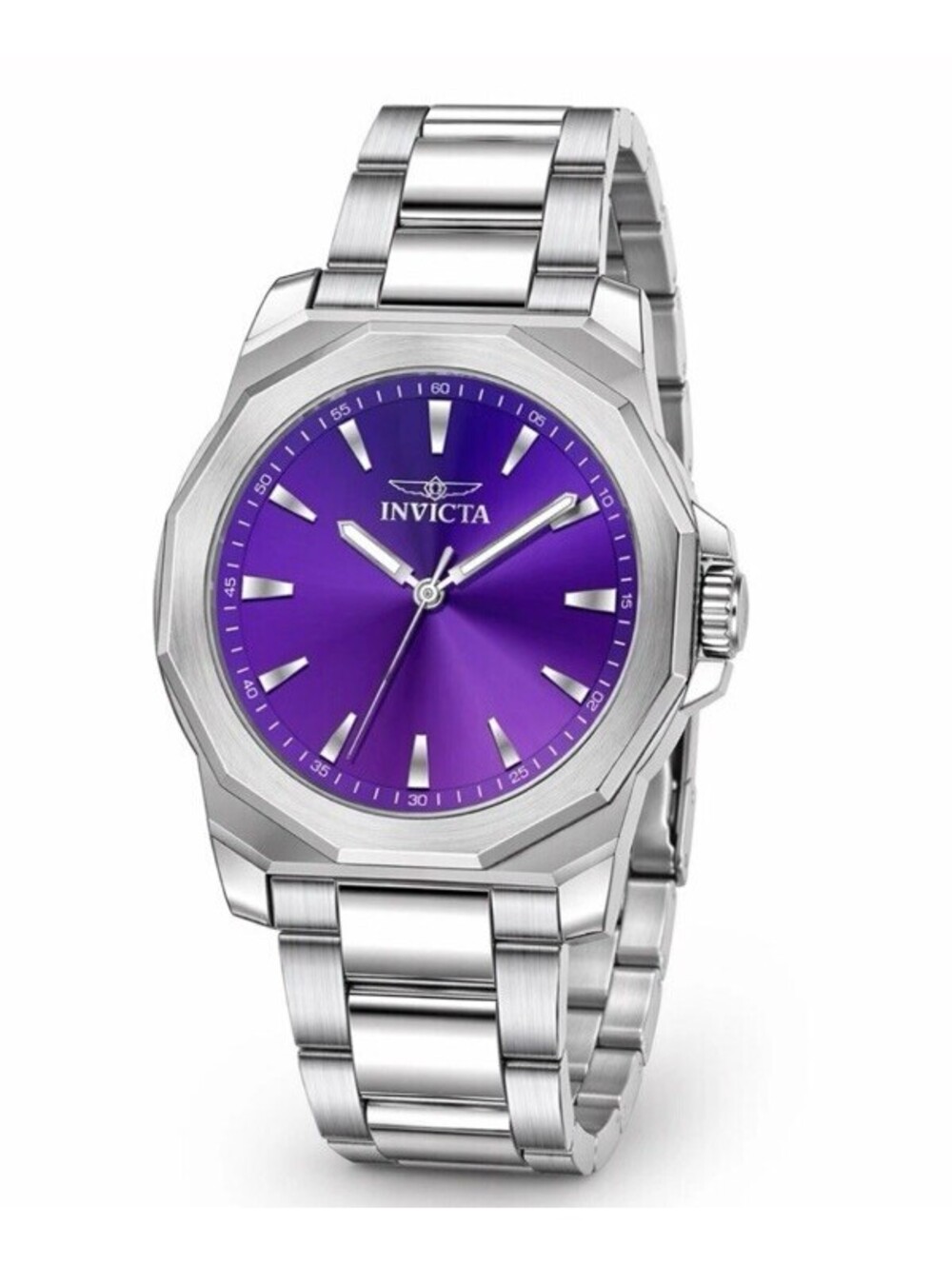 Invicta Speedway Facetio 50998 Silver Band W/Purple Ombré Face Watch &Dive Case